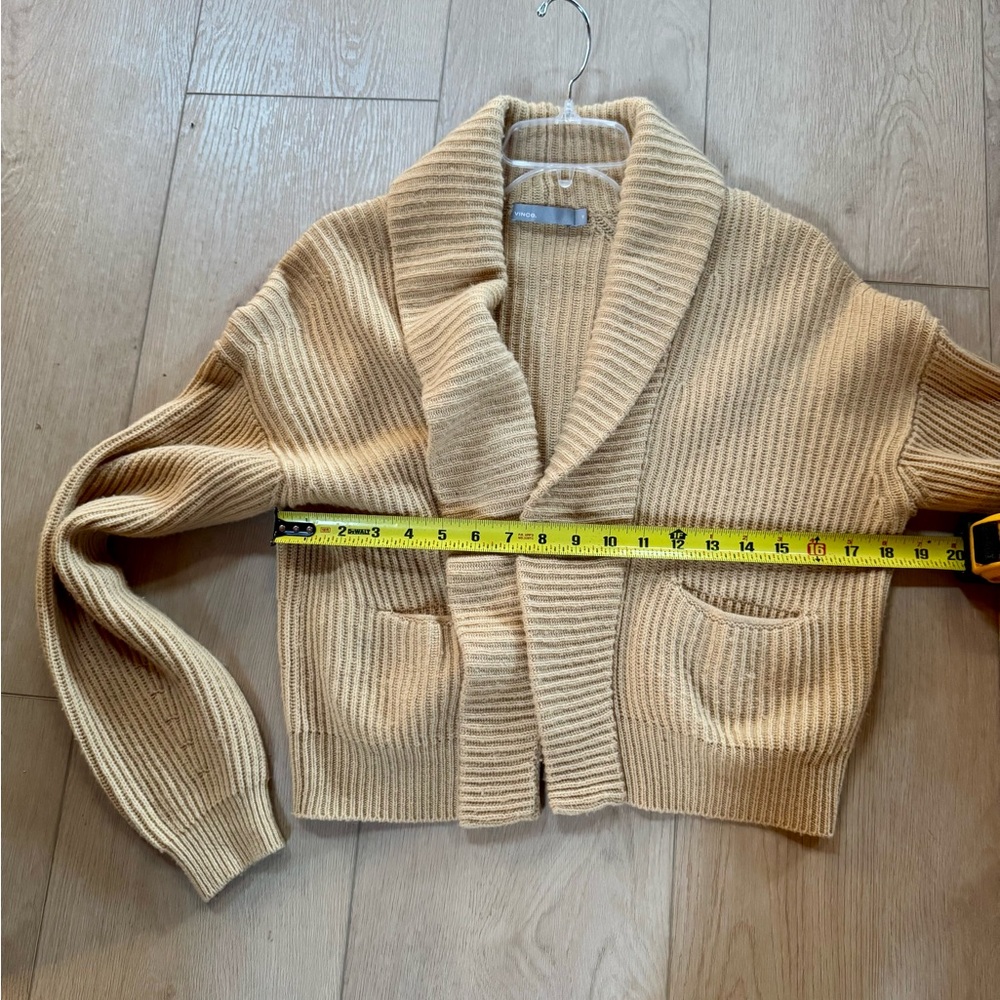 Vince Women's Tan Ribbed Knitted Cashmere/Wool Blend Cardigan Sweater - Picture 3 of 7